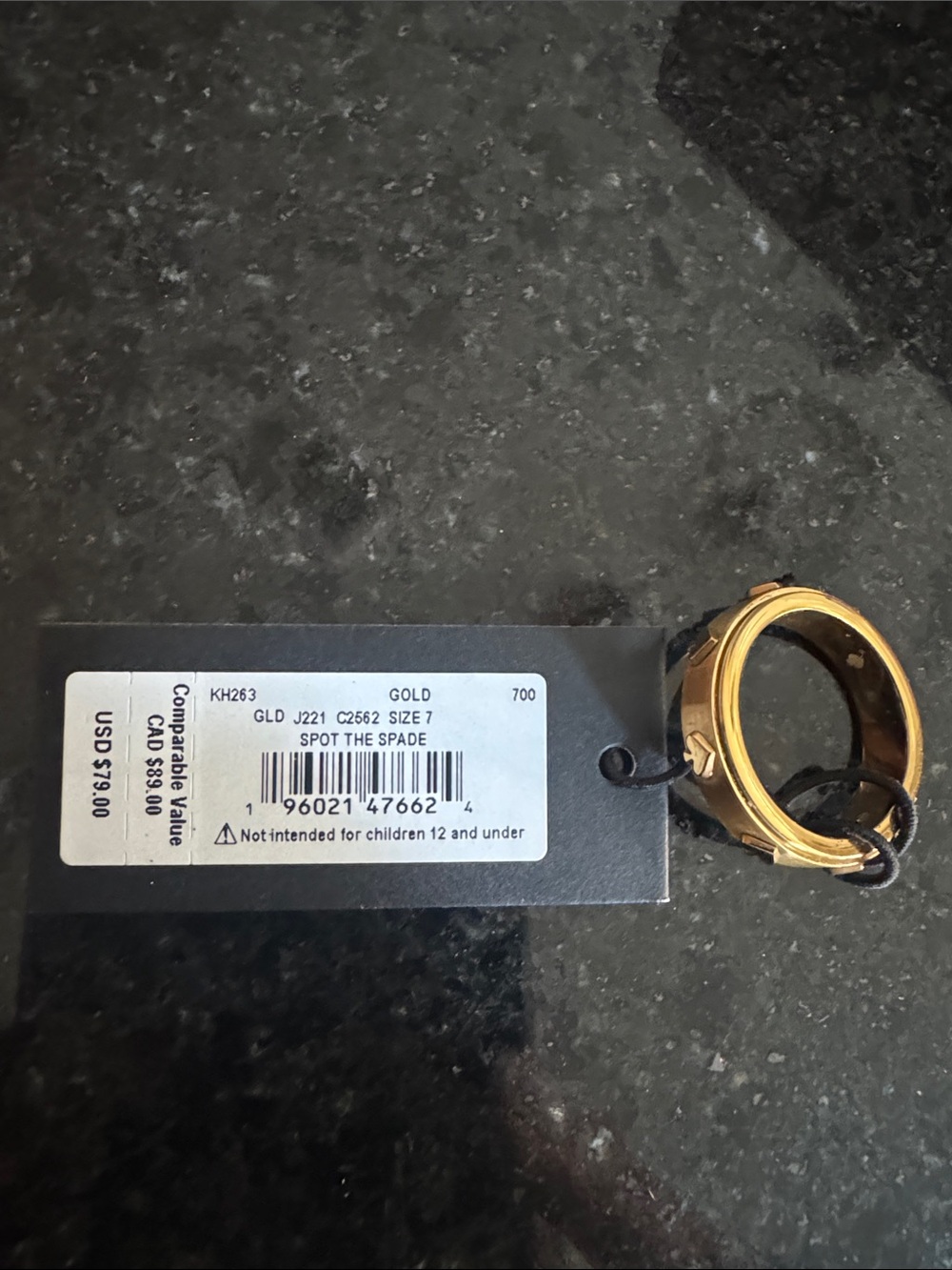 kate spade Gold Spade-Accent Hearts Band Ring. Size 7 - Picture 3 of 4